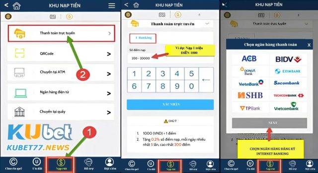 Nạp tiền Kubet bằng internet banking